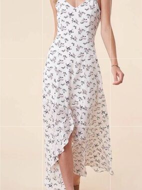 Sugar + Lips Everlasting Romance Cream Floral Slip Dress with Ruffle Hem Size S